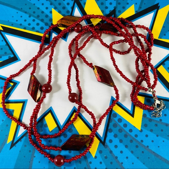 Super long vintage red seed bead necklace - Picture 2 of 4